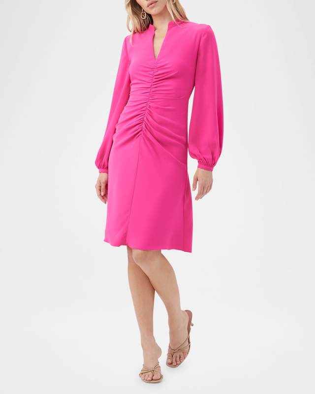 Lora Ruched Blouson-Sleeve Dress